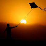 child, boy, dragon, dragon flight, wind, dragon fly, fun, kites rise, flying, fall, windy, kite climbing, toy, air, freedom, line, leisure time, child's play, flutter, heaven, sun, sunset, blow, running, evening sky, backlighting, silhouette, composing, orange, warm colours, nature, evening atmosphere